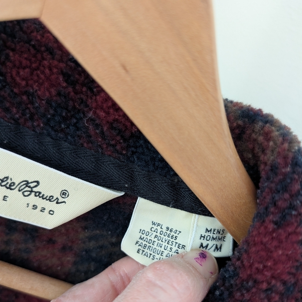 Vintage Eddie Bauer Plaid Collared Quarter-Zip Pullover Fleece Jacket In Red/Tan - Picture 8 of 8